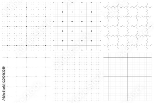 Diverse Seamless Grid Patterns, A Collection of Technical Square and Futuristic Design Backgrounds