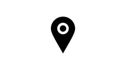 Simple black map pin icon on a white background, location and navigation concept with clean minimal design, crisp studio presentation, no logos