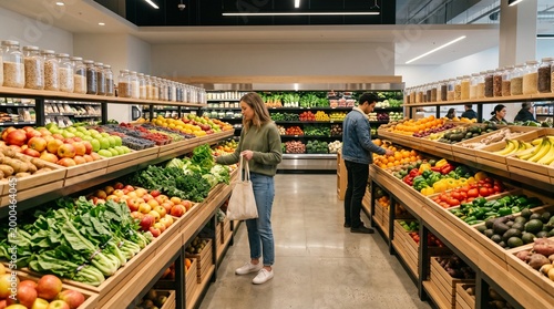 Fresh dan vegetables aisle in modern supermarket grocery store made by AI generative