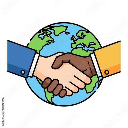 Diverse Hands Shaking in Front of Earth Globe, Global Partnership and Unity Concept