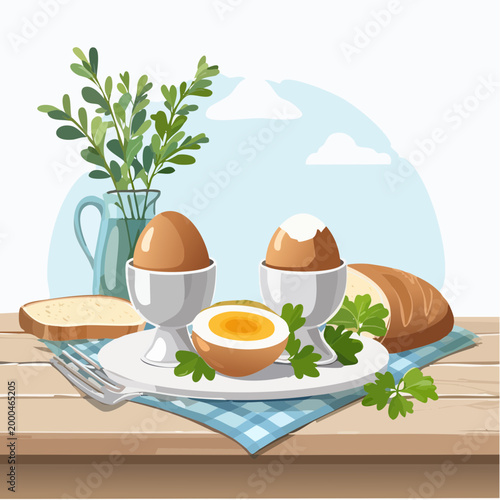 Frische Eier mit Brot und Kräutern