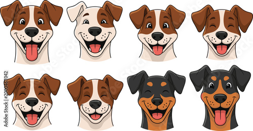 Cute Dog Face Collection with Different Breeds Happy Puppy Expressions Cartoon Pet Head Icons for Animal Lovers Veterinary Design and Mascot Illustration