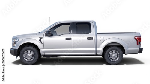 Silver ford f150 pickup truck isolated on white background side view