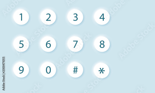 Complete neumorphic numeric keypad set with 0-9 digits asterisk and hash symbols for mobile UI design
