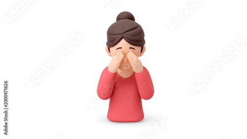 Fatigued 3D Woman Rubbing Her Sore, Tired Eyes from Strain