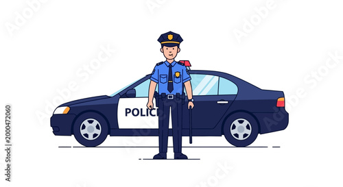 Police officer standing in front of a police car