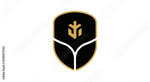Shield Logo with Plant Motif Vector Illustration
