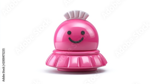 Glossy Pink Smiling Character with Ruffled Hat and Skirt, 3D Render