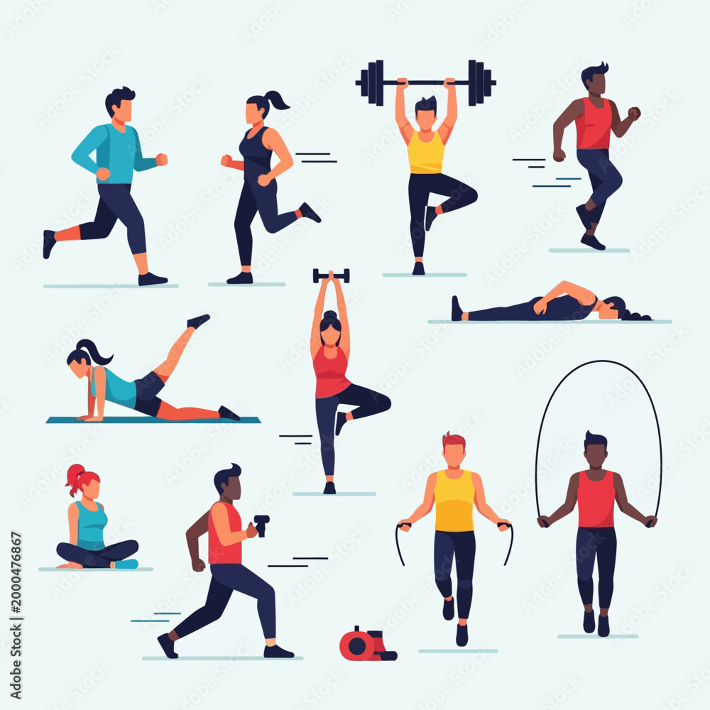 Fototapeta premium Diverse people exercising, fitness, workout, healthy lifestyle, sports, recreation, activity