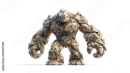 Imposing Stone Golem: 3D Render of a Mighty Rock Creature with Glowing Eyes
