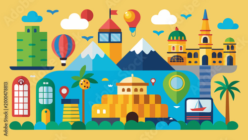 Travel Tourism Holiday Vacation Icon Set Flat Vector Illustration Isolated Colorful Collection
