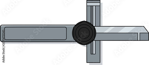Grey metal door handle, modern lever handle, door hardware, black round knob