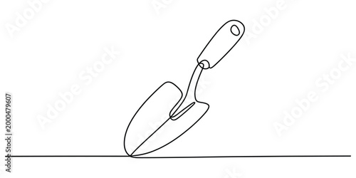 Garden trowel hand shovel one line drawing