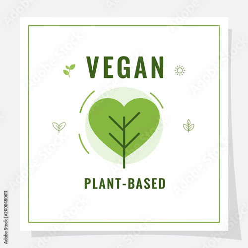 Vegan Plant-Based Heart Leaf Logo Icon - Healthy Lifestyle, Green Food, Organic, Diet