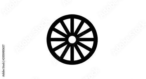 A Simple, Flat, Black Icon Depicting the Dharma Wheel, a Significant Symbol of Buddhism