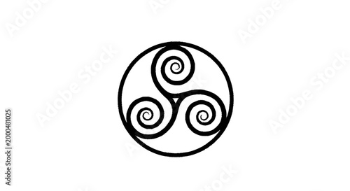 Celtic Triskele Symbol Black Outline on White Background - Ancient Irish Knotwork Art Illustration