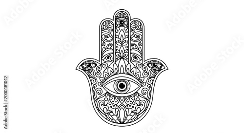 Intricate Hamsa Hand with Evil Eye and Ornate Mandala Designs, a Symbol of Protection and Good Fortune