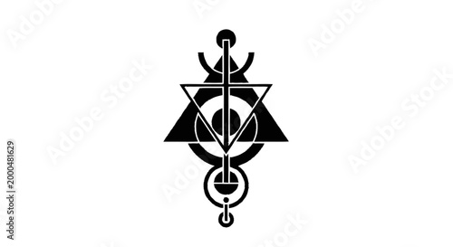 A unique black abstract spiritual symbol design, representing a complex geometric pattern on a white background, perfect for spiritual and mystical themes