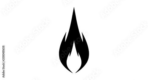 Black flame symbol representing fire, energy, and spiritual connection, isolated on a white background for design use