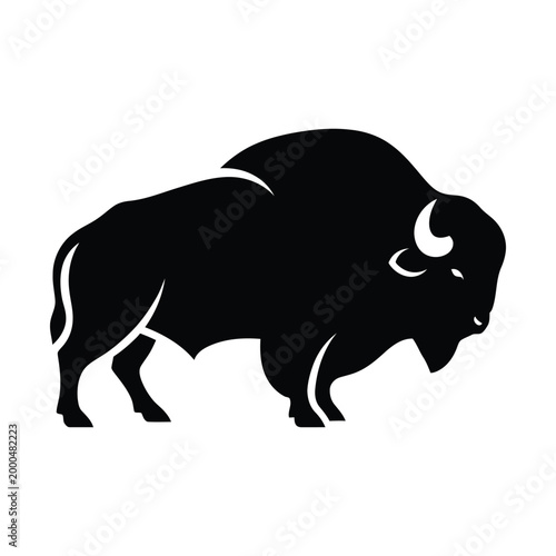 American bison silhouette vector icon, majestic buffalo bull profile, black wild animal mascot for sports branding