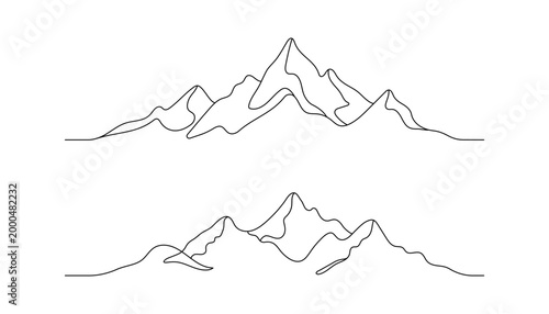 Continuous Line Mountain Landscape Set, Minimalist Nature Outline Illustration, Abstract Mountain Peaks Drawing, Modern Linear Design Collection