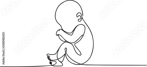 Continuous line drawing of a fetus in a curled up position