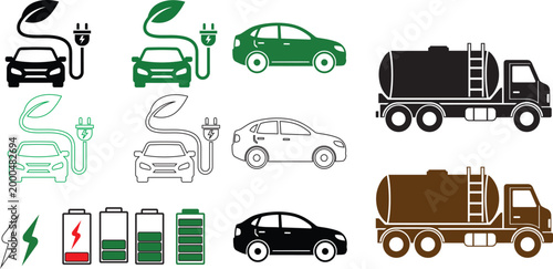 Electric vehicle charging and alternative fuel infrastructure icons collection