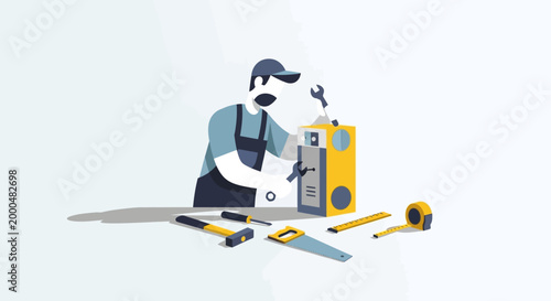 Vector illustration of a mechanic working on a machine