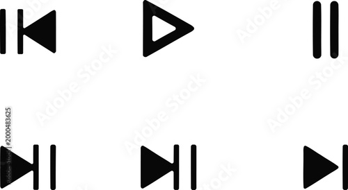 Black media player control icons set play pause stop rewind and fast forward