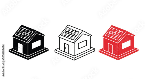 Modern house icon in black white and red colors with simple architectural design for real estate or construction themes