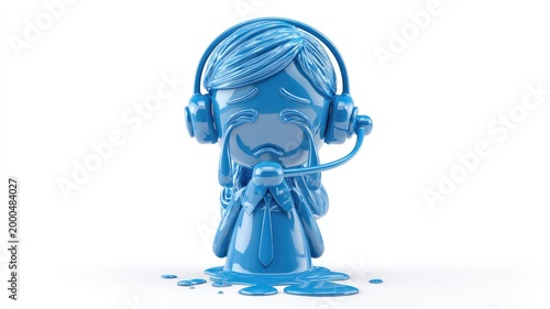 Melted Blue Customer Service Representative, Sad and Overwhelmed