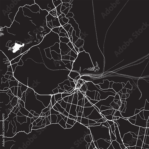 Auckland New Zealand Vector Map, Detailed City Street Map Black and White Minimalist Line Art