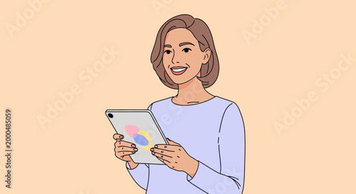 woman holding tablet with colorful design