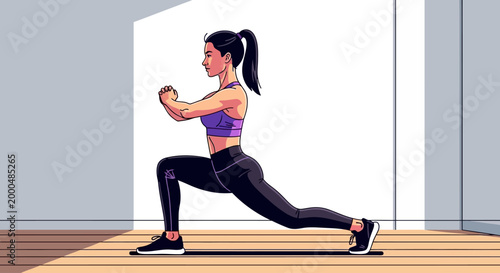 Woman Performing Lunge Exercise in Vector Illustration