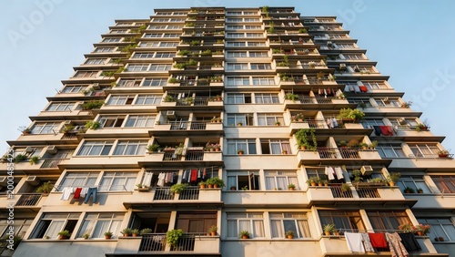 Tall residential building with balconies