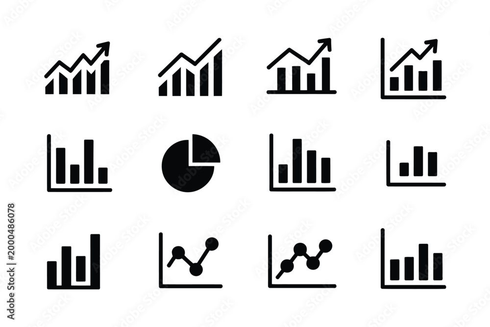 Obraz premium Data analysis icon, chart graph graphics, business analytics symbols, statistics dashboard concept, vector illustration