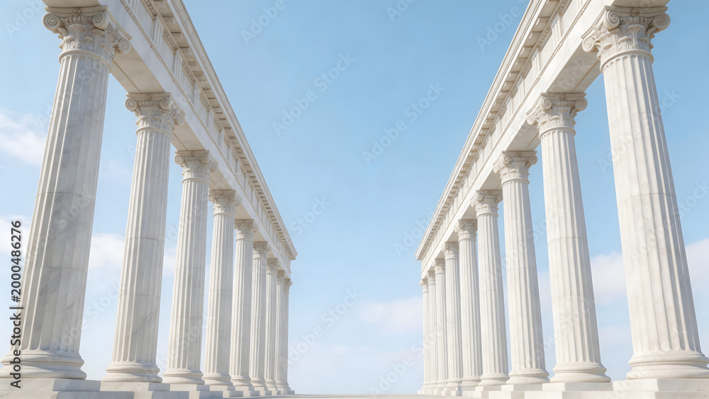 Fototapeta premium Rows of white classical columns under blue sky