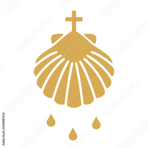 Fotografi golden baptismal shell with drops of holy water; ideal for Christian baptism inv