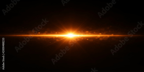 A bright orange sun glows like a hot fire in space, creating an artful explosion of red and yellow light waves that shine with heat and motion