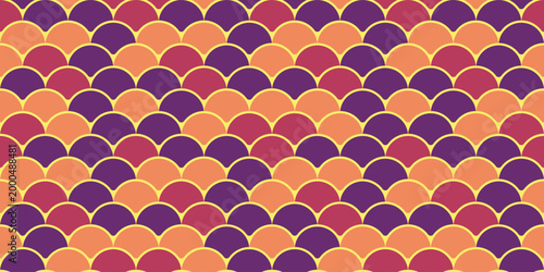 Vibrant geometric seamless pattern.  Interlocking scales in warm autumnal hues create a rich, textured design perfect for backgrounds, textiles, and website designs.
