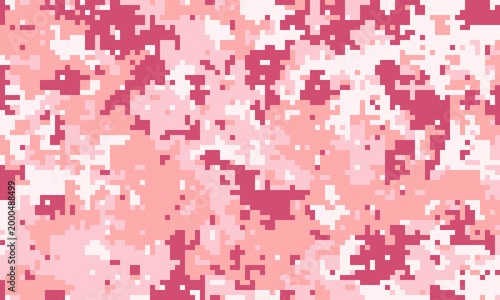 Abstract pink and white pixelated camouflage pattern.  Perfect for fashion, textile design, or digital backgrounds. This versatile image evokes a sense of playful concealment or subtle strength.