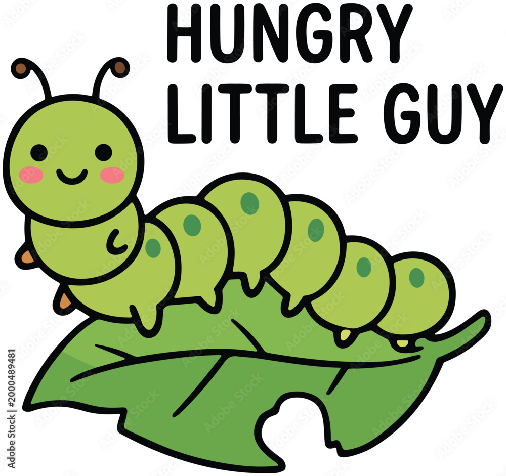Fototapeta premium cute cartoon doodle hungry little guy spring funny quote