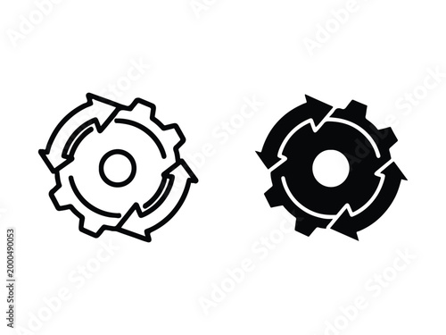Two black and white circular gear icons with internal circular spaces