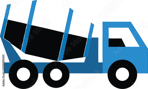 Blue dump truck, vector truck icon, construction vehicle, transportation symbol