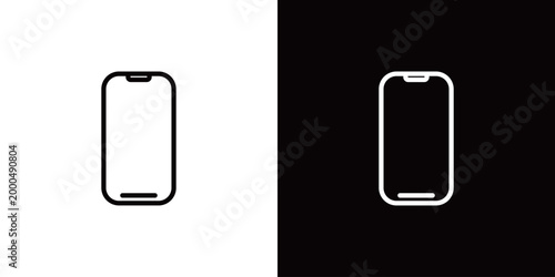 スマートフォンのラインアイコン。白い線と黒い線のモノクロベクターイラストセット
