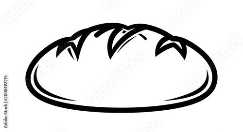 Black and white minimalist line drawing of a loaf of bread with a smooth crust and slight texture, isolated on a plain background.