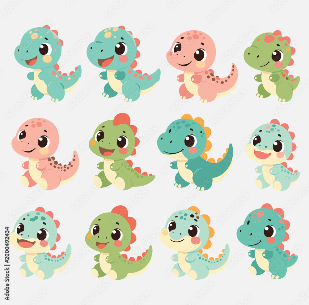 Obraz premium set of funny dinosaurs kids