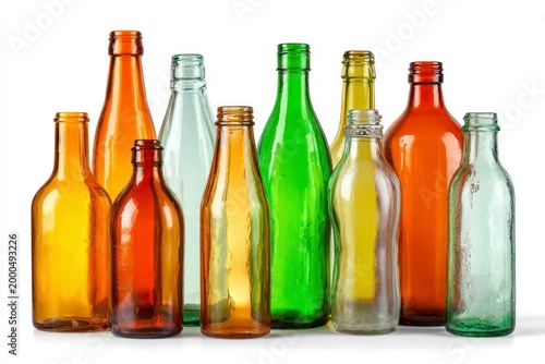 Colorful empty glass bottles collection.