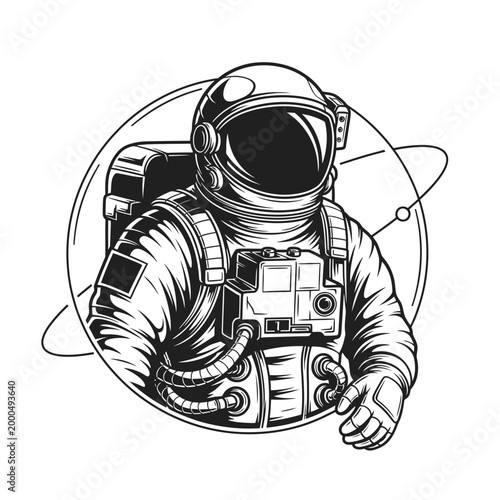 Astronaut in space suit, outer space exploration, cosmic journey, science fiction illustration