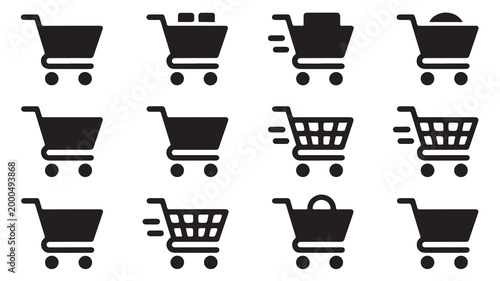 Set of decorative black banners with circular icons for badges or brand identity elements.